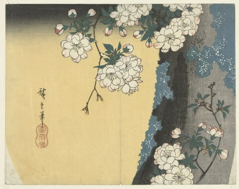 Kirschblüten auf einem Baumstamm von Utagawa Hiroshige