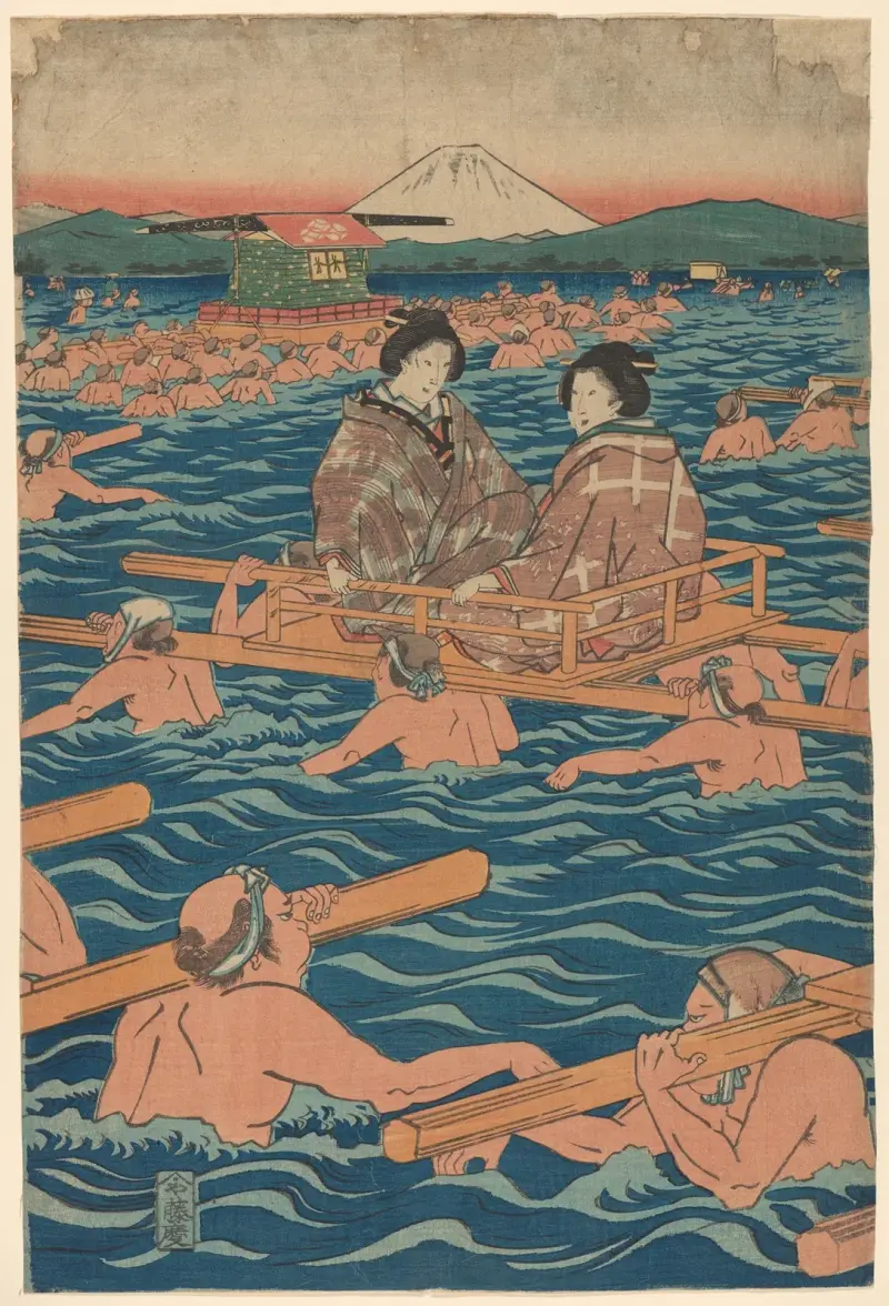 Fording a Broad River – nr 2 av Utagawa Hiroshige
