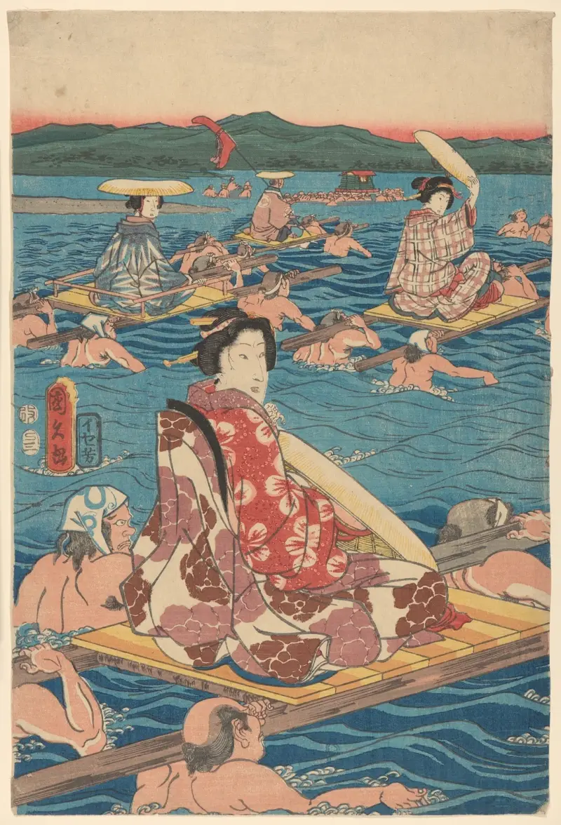 Fording a Broad River – nr 3 av Utagawa Hiroshige
