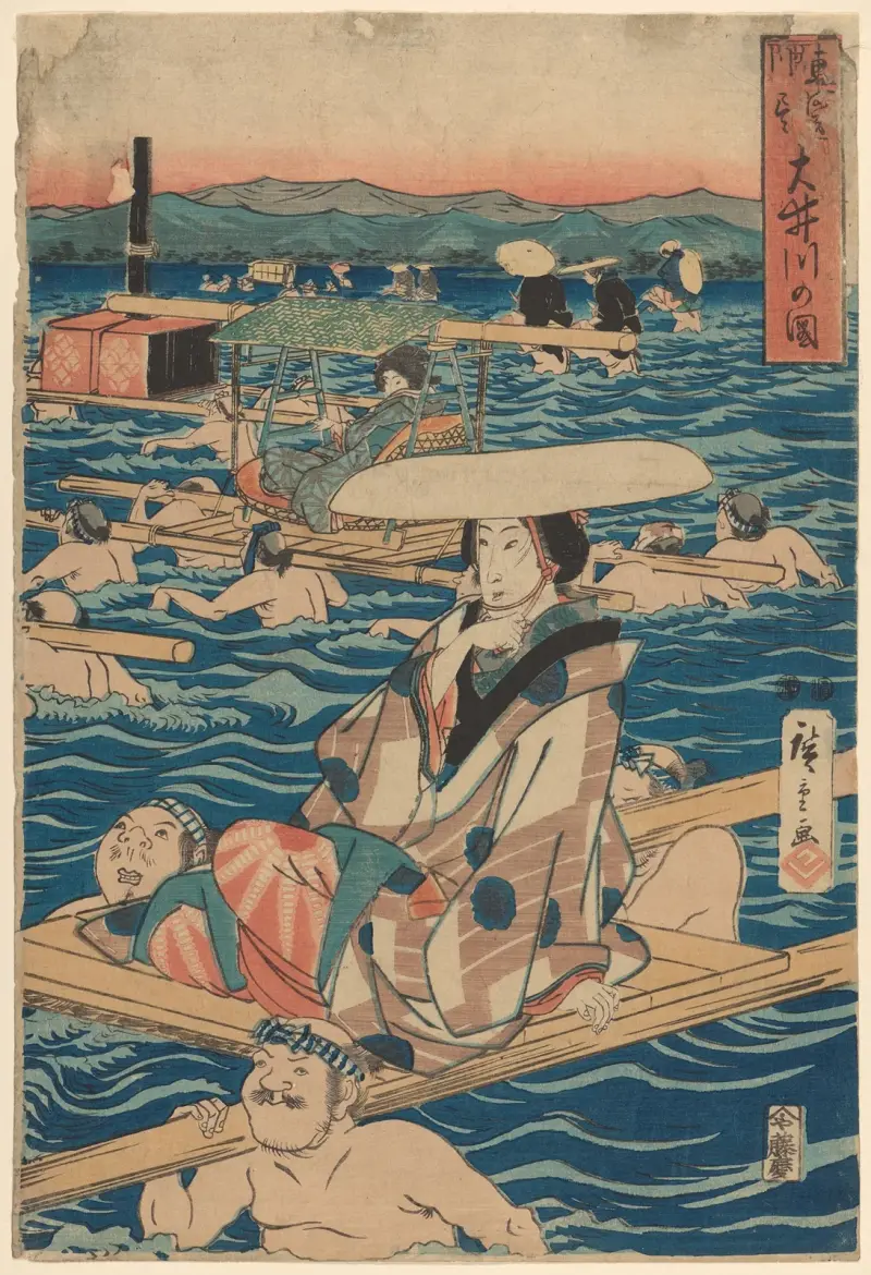 Przeprawa przez szeroką rzekę – nr 1, Utagawa Hiroshige