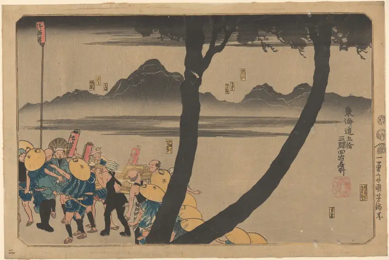 Noční průvod u řeky, Utagawa Kuniyoshi
