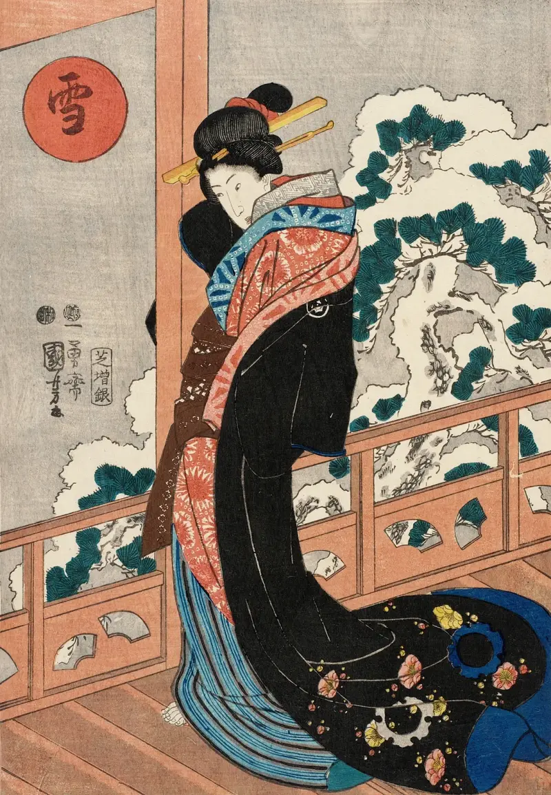 Snow; Beauty on a Veranda av Utagawa Kuniyoshi