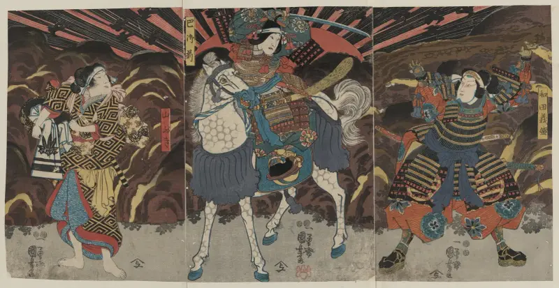 Wada yoshimori tomoe gozen yamabuki av Utagawa Kuniyoshi