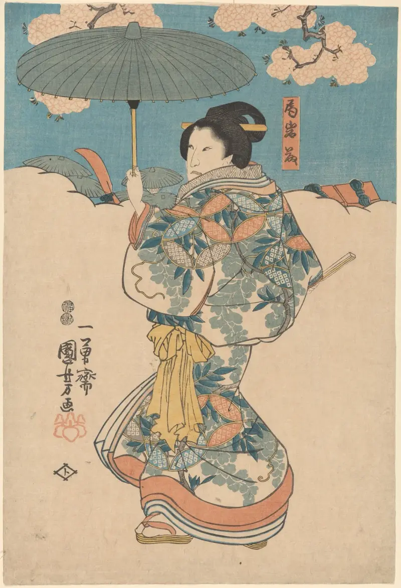 Woman with Green Umbrella av Utagawa Kuniyoshi