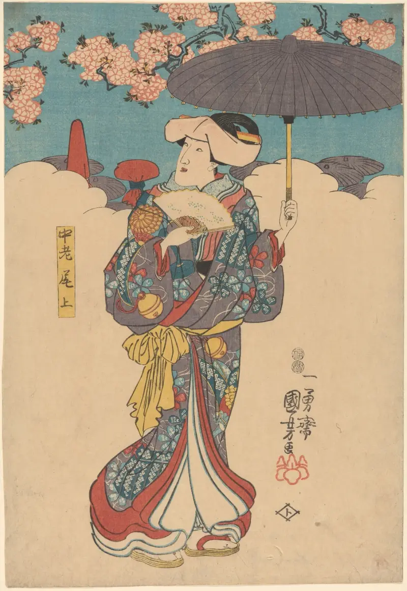 Kvinna med lila paraply av Utagawa Kuniyoshi