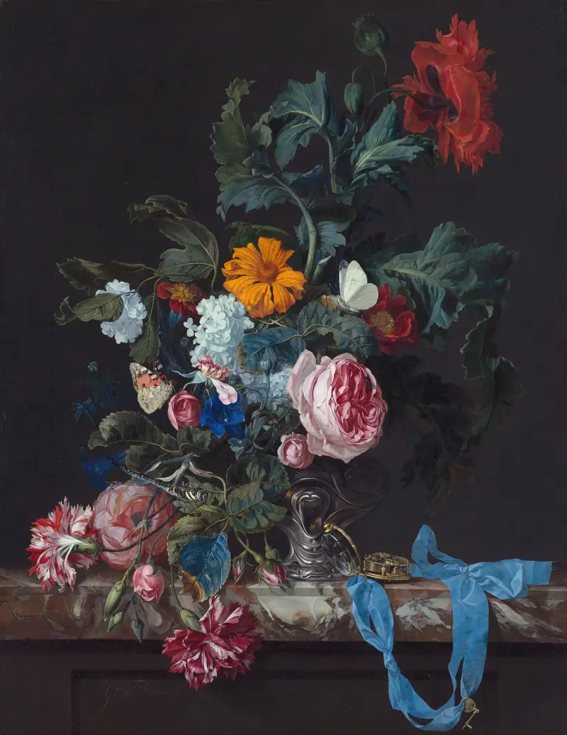 Flower Still Life with a Timepiece av Willem van Aelst