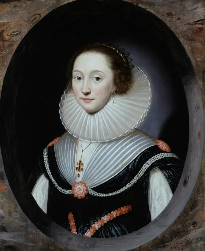 Portrait d’une femme portant une fraise et une robe noire av Cornelis Jonson van Ceulen