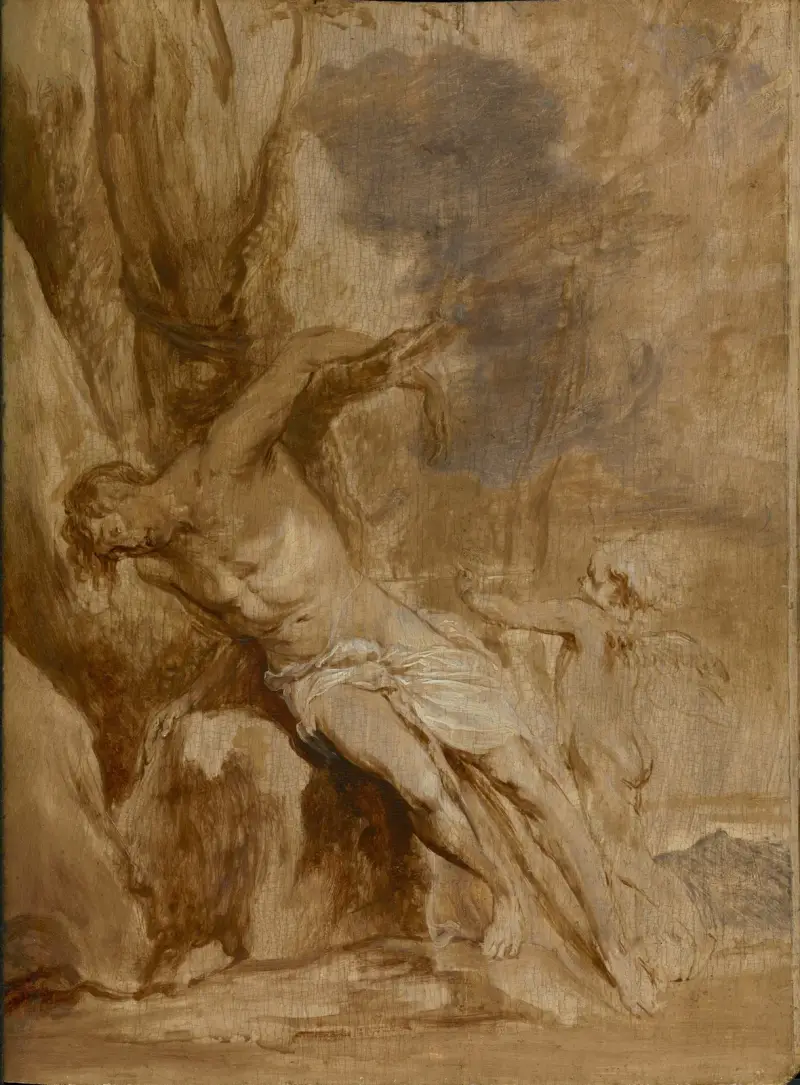 Saint Sebastian Tended by an Angel av Anthony van Dyck