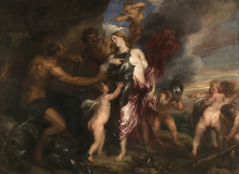 Thetis receives the new armour for Achilles in Vulcan’s forge av Anthony van Dyck