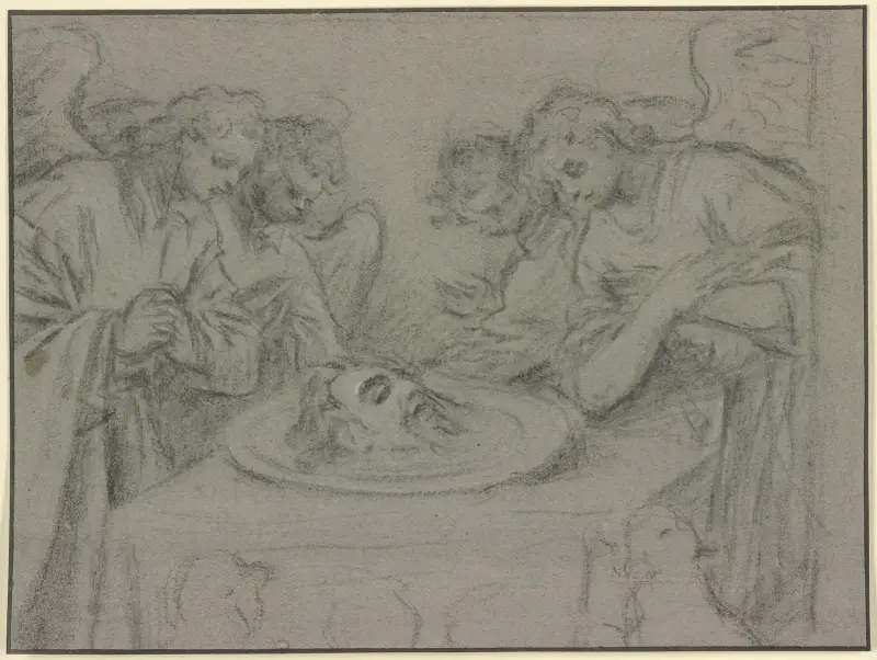 Vier Engel um das abgeschlagene Haupt Johannes’ des Täufers versammelt av Anthony van Dyck