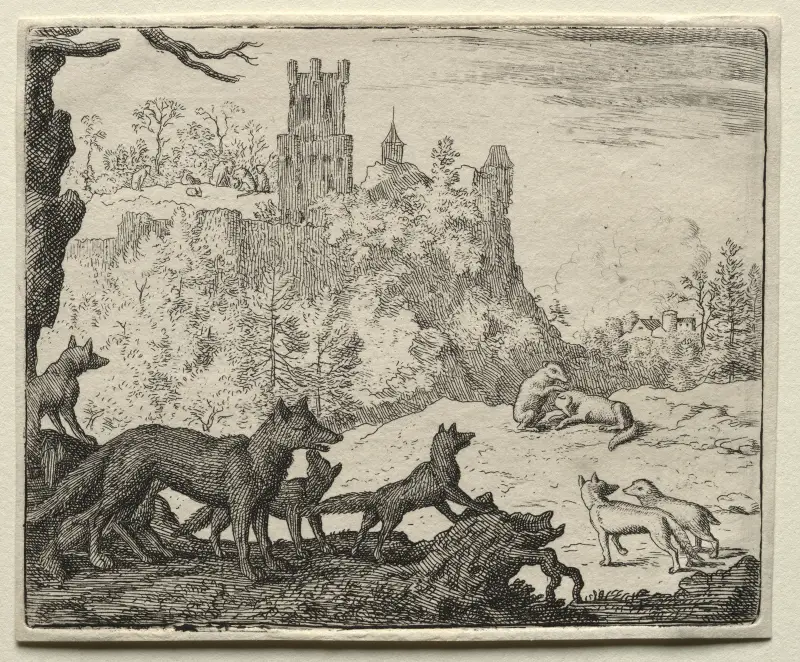 Reynard and the Badger Depart for Court av Allaert van Everdingen