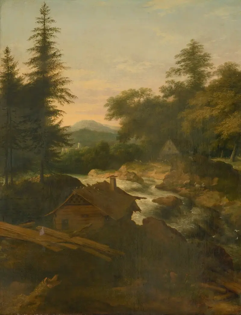 River Landscape With Cottage av Allaert van Everdingen