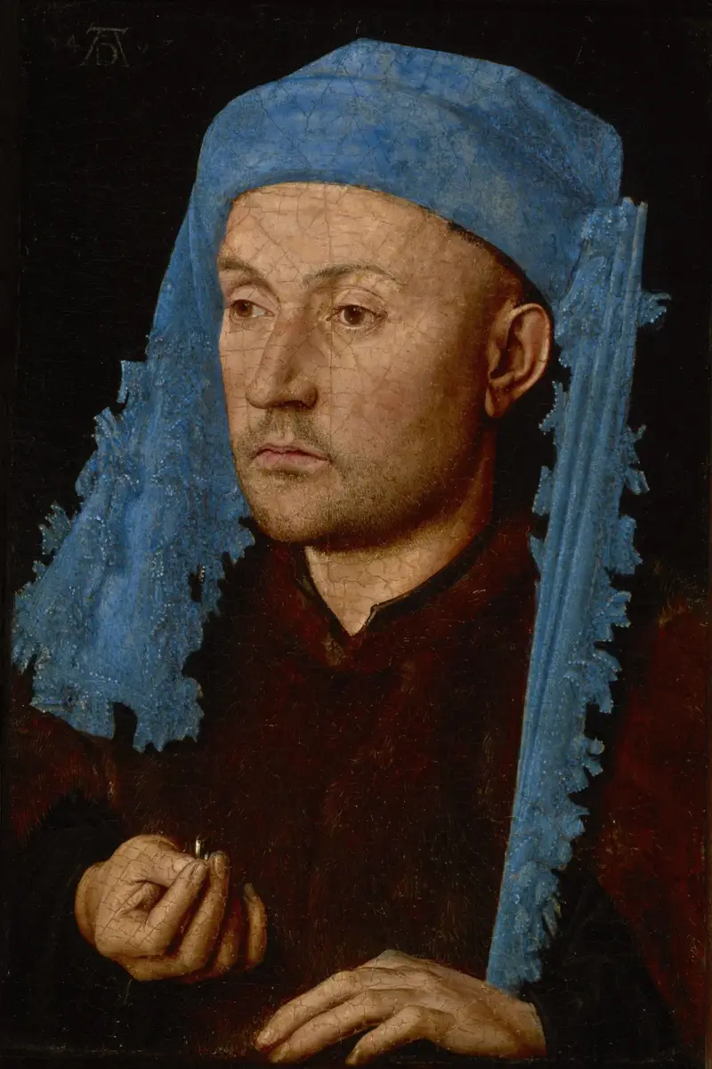Mann mit blauer Mütze von Jan van Eyck