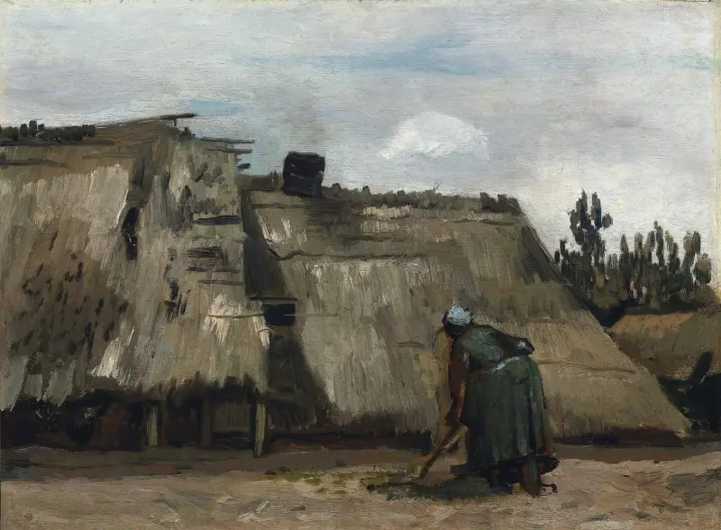 A Peasant Woman Digging in Front of Her Cottage av Vincent van Gogh