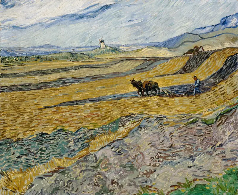 Umzäuntes Feld mit Pflüger von Vincent van Gogh