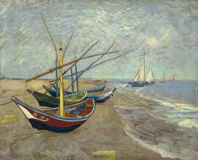 Fishing boats on the beach at Les Saintes-Maries-de-la-Mer av Vincent van Gogh