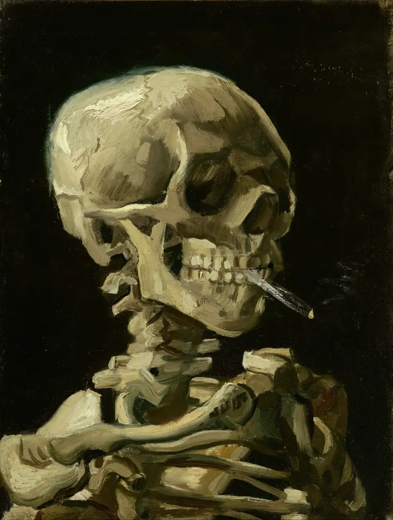 Skeletthuvud med brinnande cigarett av Vincent van Gogh