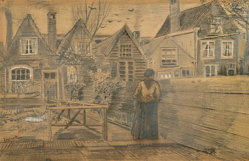 Hus sedda från bakfönstret i Siens mors hus av Vincent van Gogh