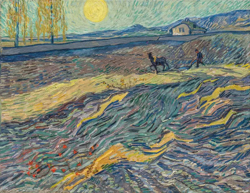 Pflügender Bauer auf einem Feld von Vincent van Gogh