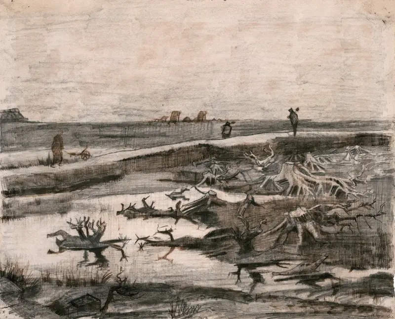 Pejzaż z pniami torfu (Travaux aux Champs), Vincent van Gogh