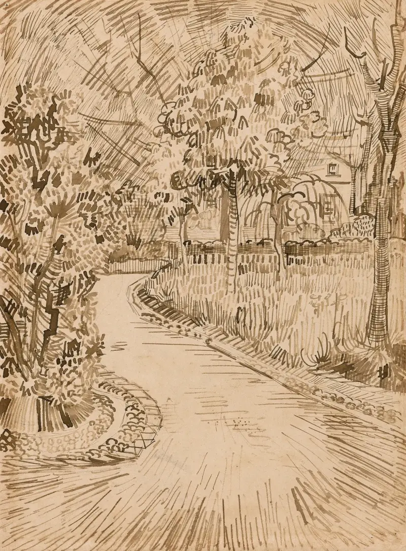 Parc à Arles avec un coin de la Maison Jaune av Vincent van Gogh