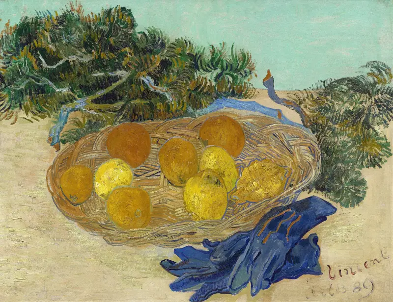 Stilleben med apelsiner, citroner och blå handskar av Vincent van Gogh