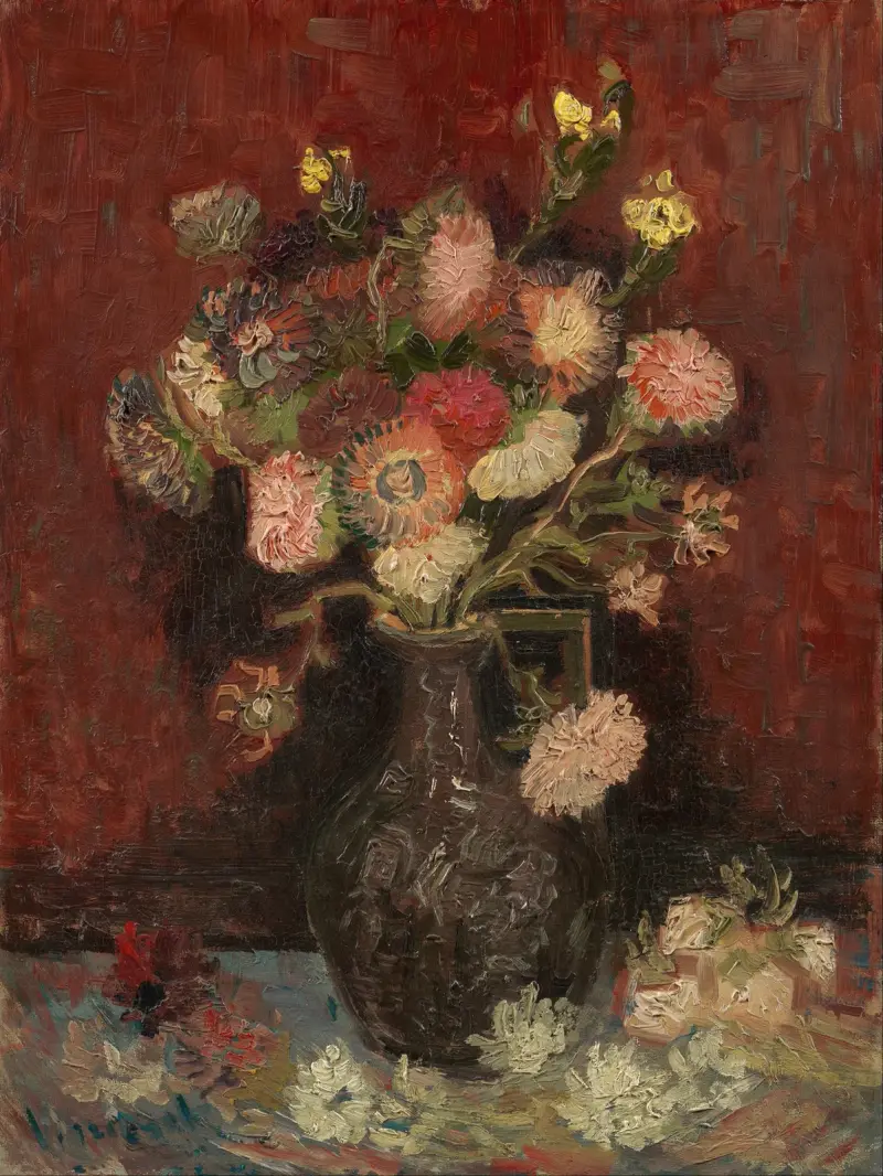 Vase with Chinese asters and gladioli av Vincent van Gogh