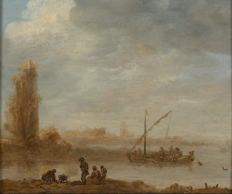 Ett flodlandskap med ruinerna av Merwede av Jan van Goyen