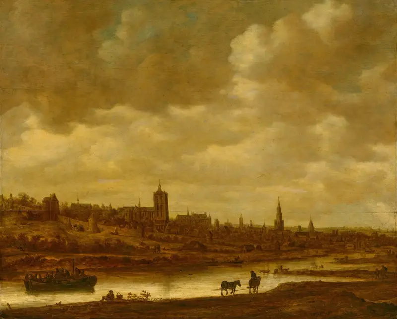 Bryssel, med en färja dragen av två hästar av Jan van Goyen