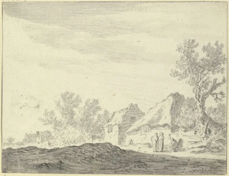 Drei Figuren vor einer Hütte av Jan van Goyen