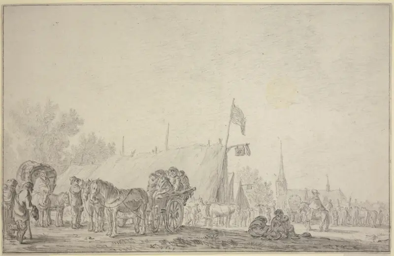 Jahrmarkt im Dorf Valkenburg av Jan van Goyen