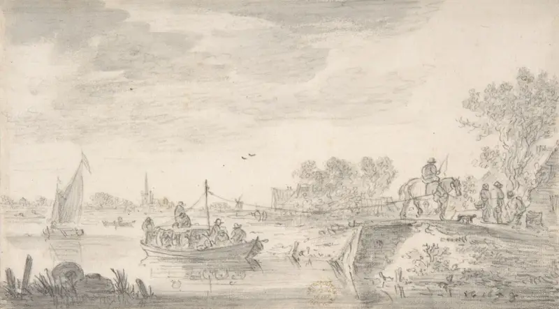 Flodscen med bogserbåt av Jan van Goyen