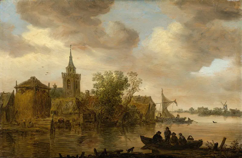 River View with Church and Farmhouse av Jan van Goyen