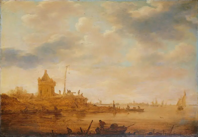 Flodvy med vaktpost av Jan van Goyen