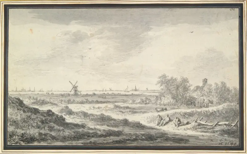 Utsikt över en flod med sanddyner i förgrunden av Jan van Goyen