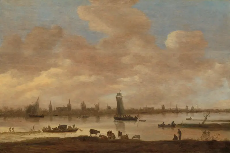 View of an Imaginary Town across a River, with the Tower of Saint Pol in Vianen av Jan van Goyen