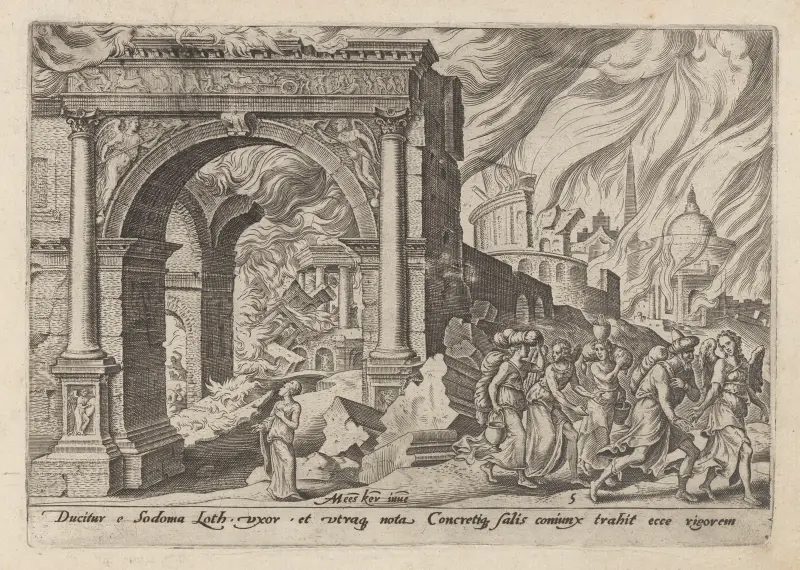 Lot and His Family Leaving the Burning Sodom av Maarten Van Heemskerck
