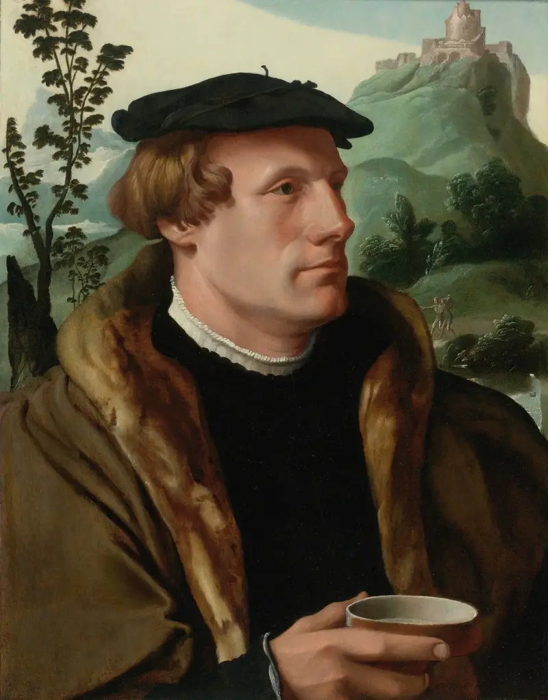 Porträtt av en herre i pälsfodrad mantel av Maarten Van Heemskerck