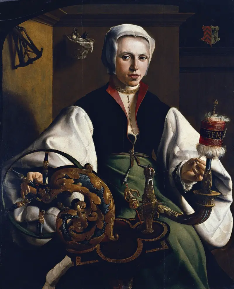 Bildnis einer spinnenden Frau von Maarten Van Heemskerck