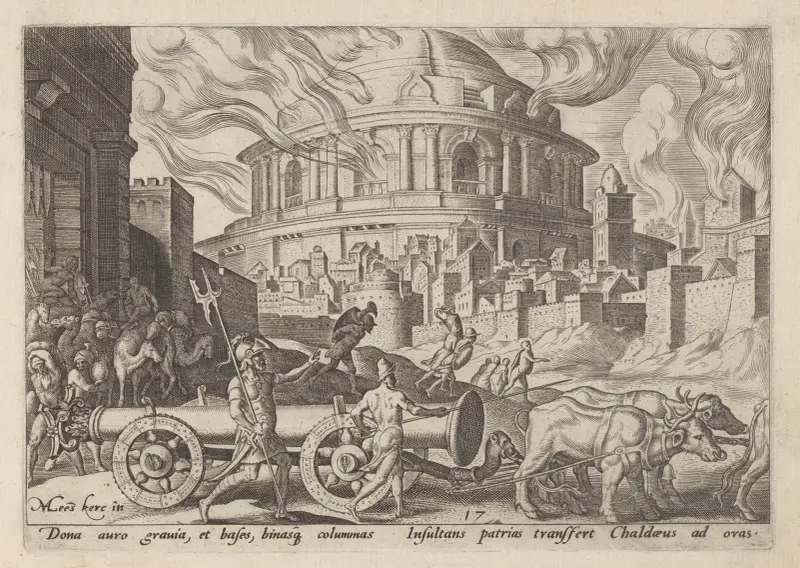The Chaldeans Carrying Away the Pillars of The Temple of Jerusalem av Maarten Van Heemskerck