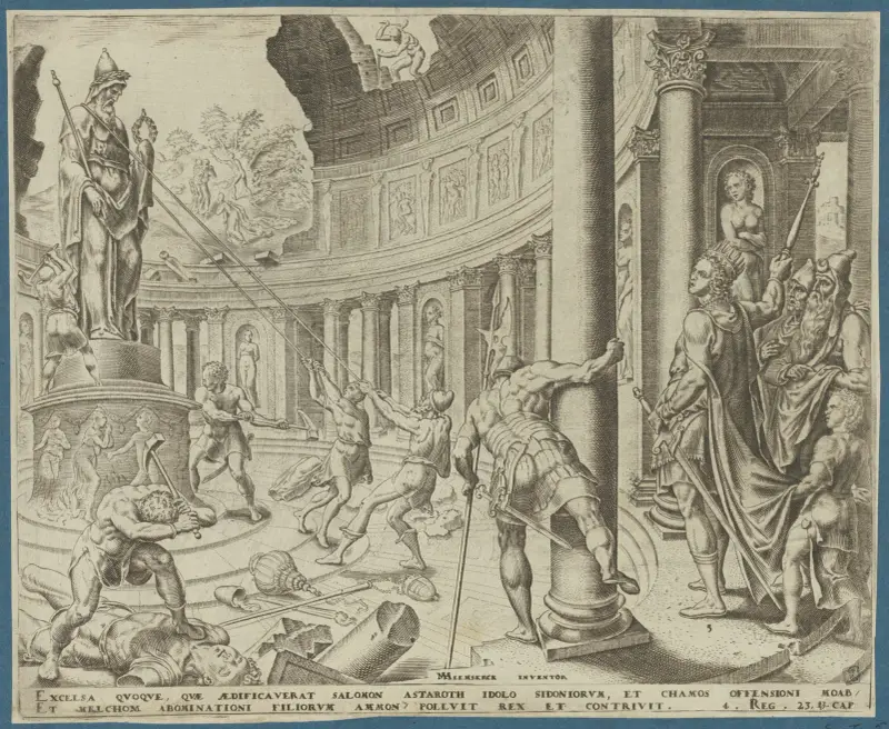 Förstörelsen av Astorets, Kemoshs och Milkoms tempel av Maarten Van Heemskerck
