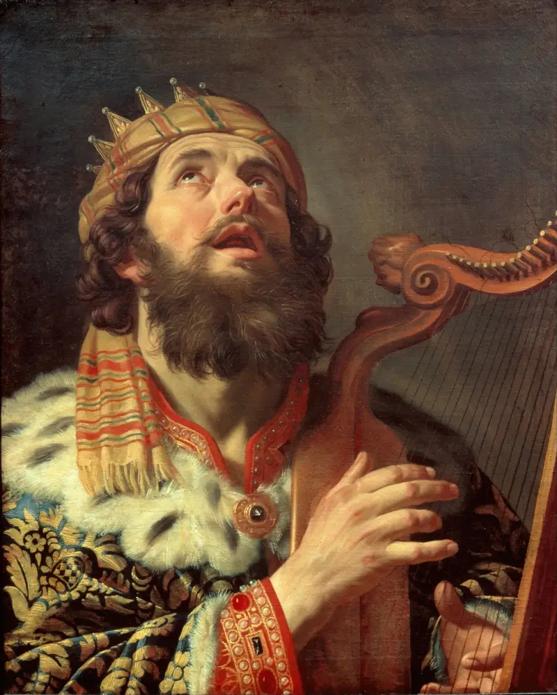 Kung David spelar harpa av Gerard van Honthorst