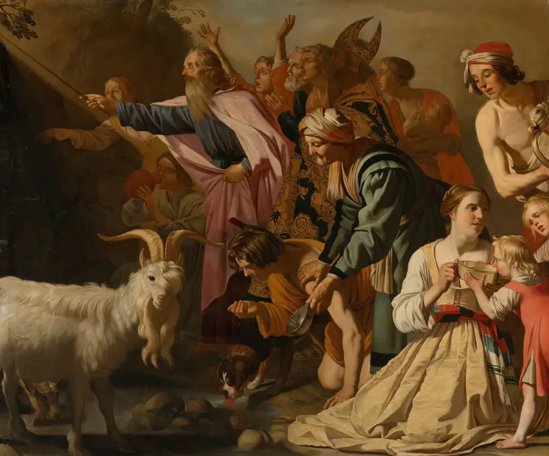 Mose slår vatten ur klippan av Gerard van Honthorst