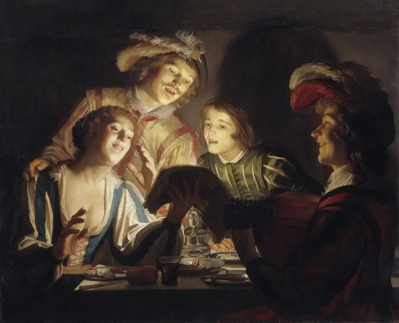 Musikgrupp vid levande ljus av Gerard van Honthorst