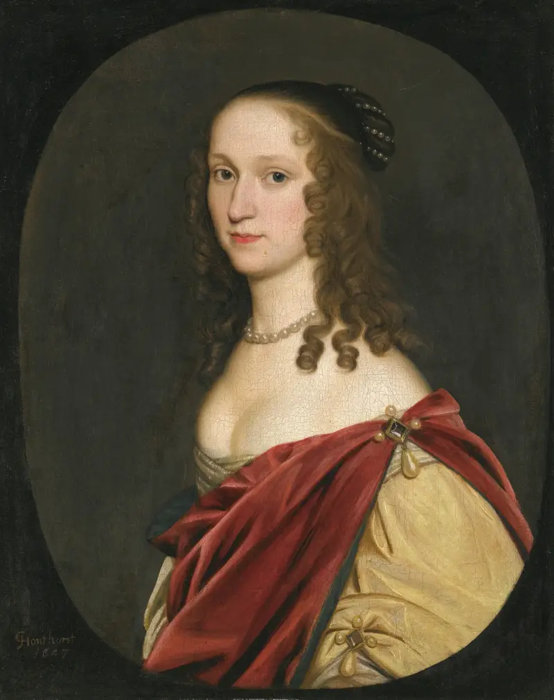 Porträtt av en dam av Gerard van Honthorst