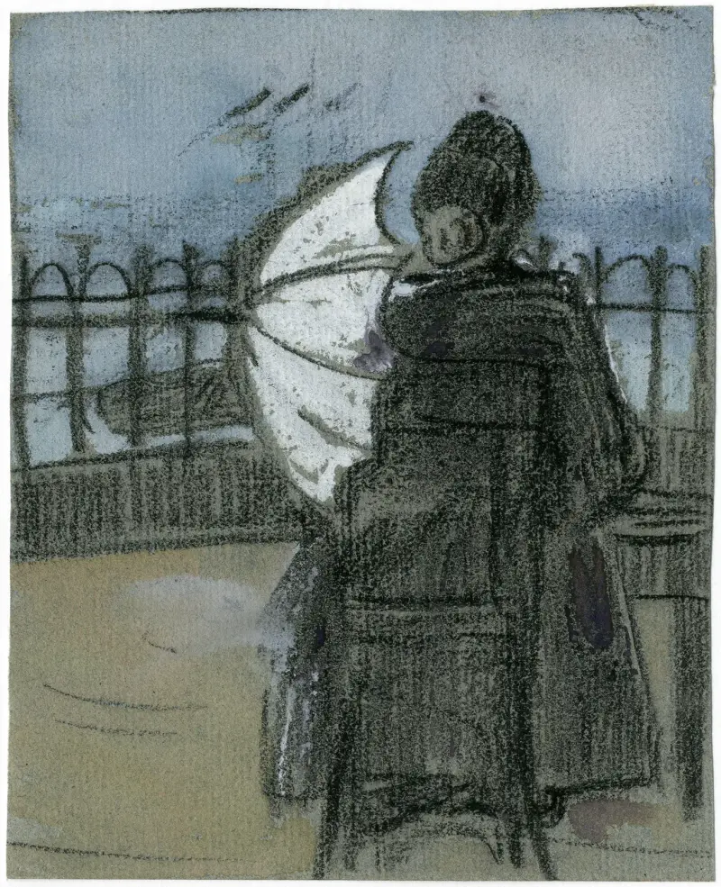 Dame mit Sonnenschirm auf dem Pier in Scheveningen von Theo van Hoytema