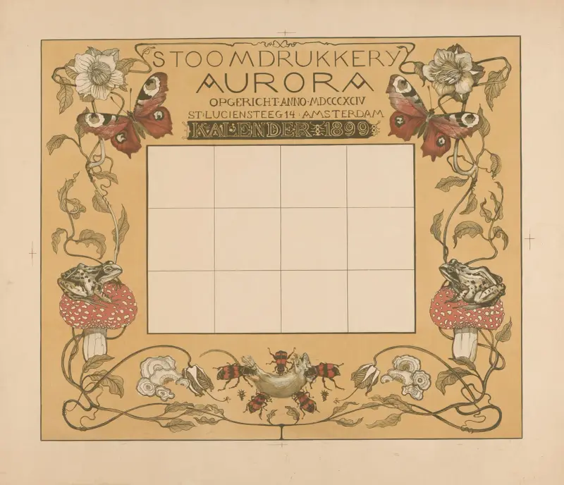 Kalender van het jaar 1899, met bloemen, insecten en kikkers, 1898 – nr 2 av Theo van Hoytema