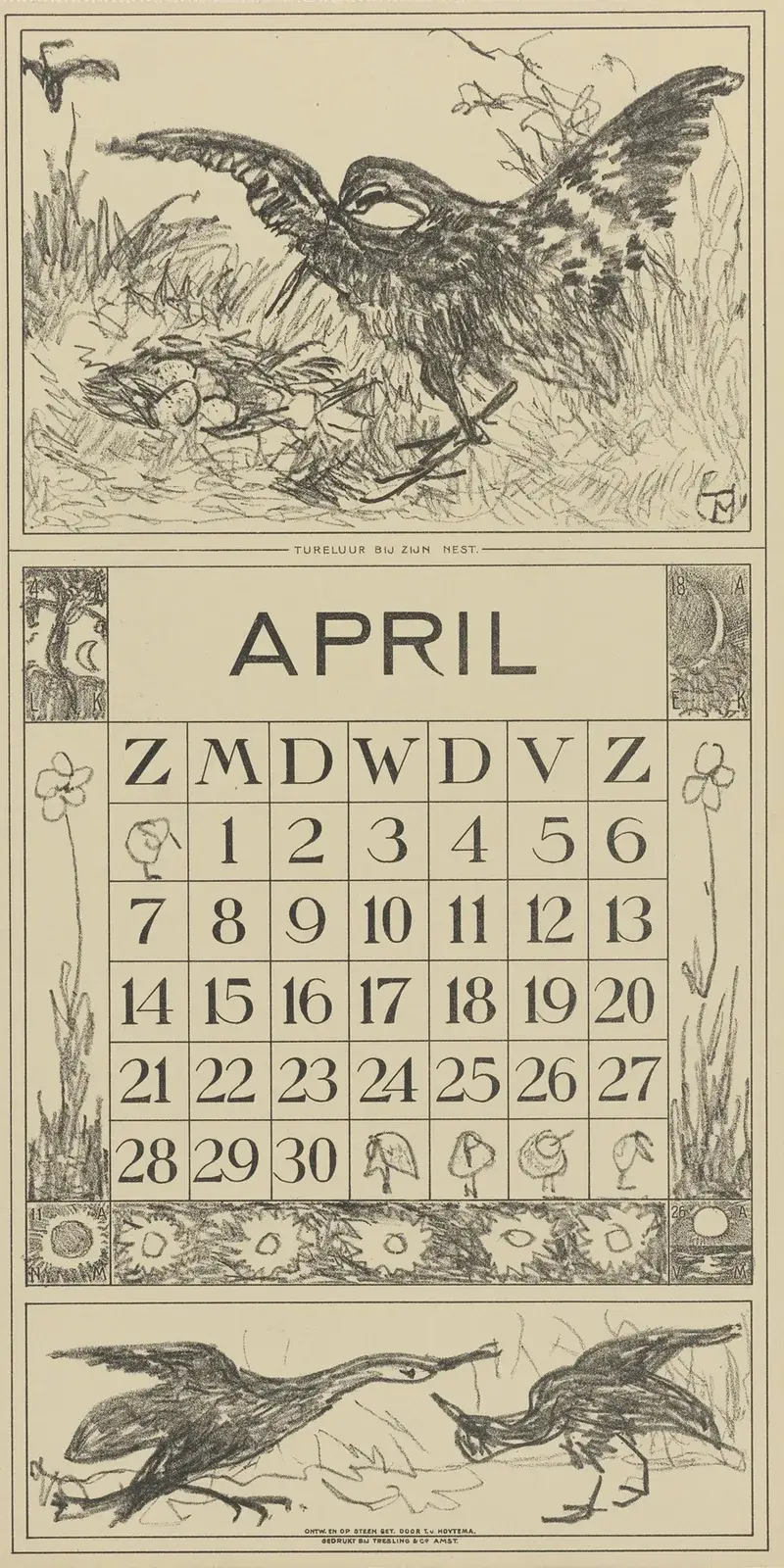 Kalenderblad april met tureluur av Theo van Hoytema