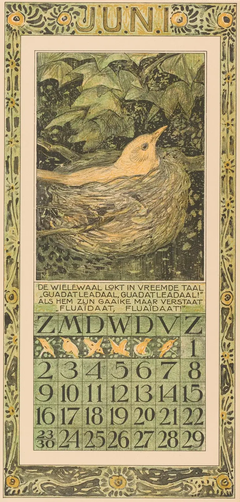 Kalenderblatt Juni mit brütendem Vogel von Theo van Hoytema
