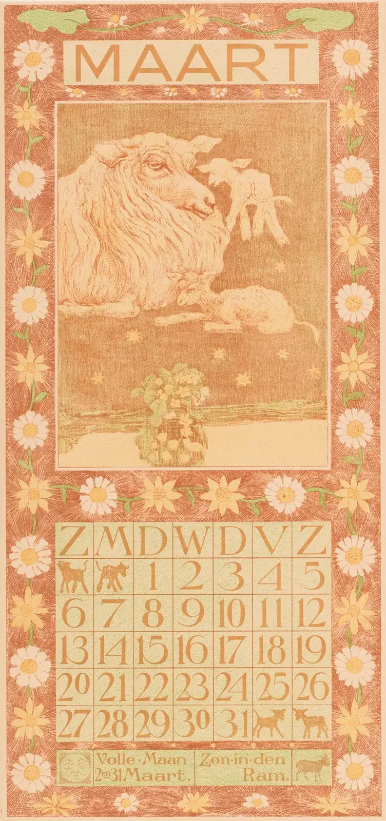Kalenderblatt März mit Schaf und Lamm von Theo van Hoytema